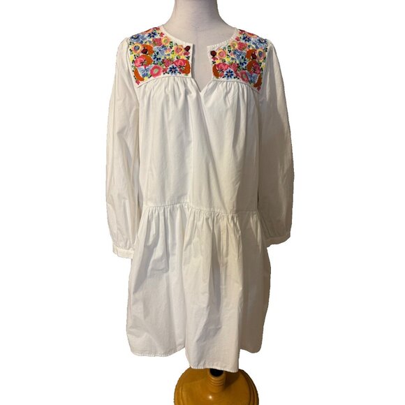 J Crew Midi Dress M Medium White Embroidered Cotton Poplin Pockets Relaxed - Picture 2 of 14